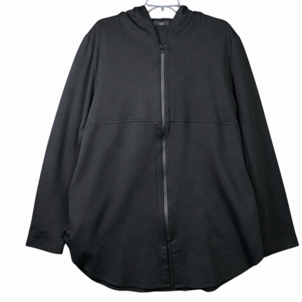 Ruti Black Loose Fit Longline Scuba Jacket Womens L XL Hooded Zip - Picture 2 of 11